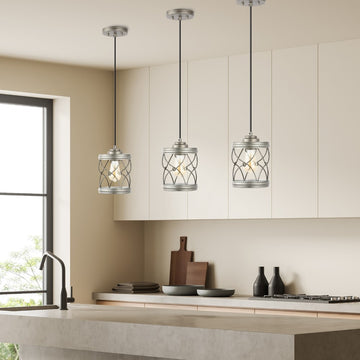 Marelle 6.5" Farmhouse Industrial Iron Filigree Caged Jar LED Pendant - JONATHAN Y